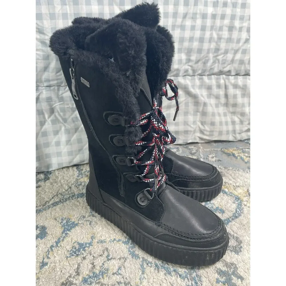 Pajar Canada Waterproof Winter Boots Womens US 9-9.5 Black Faux Fur Lace Up